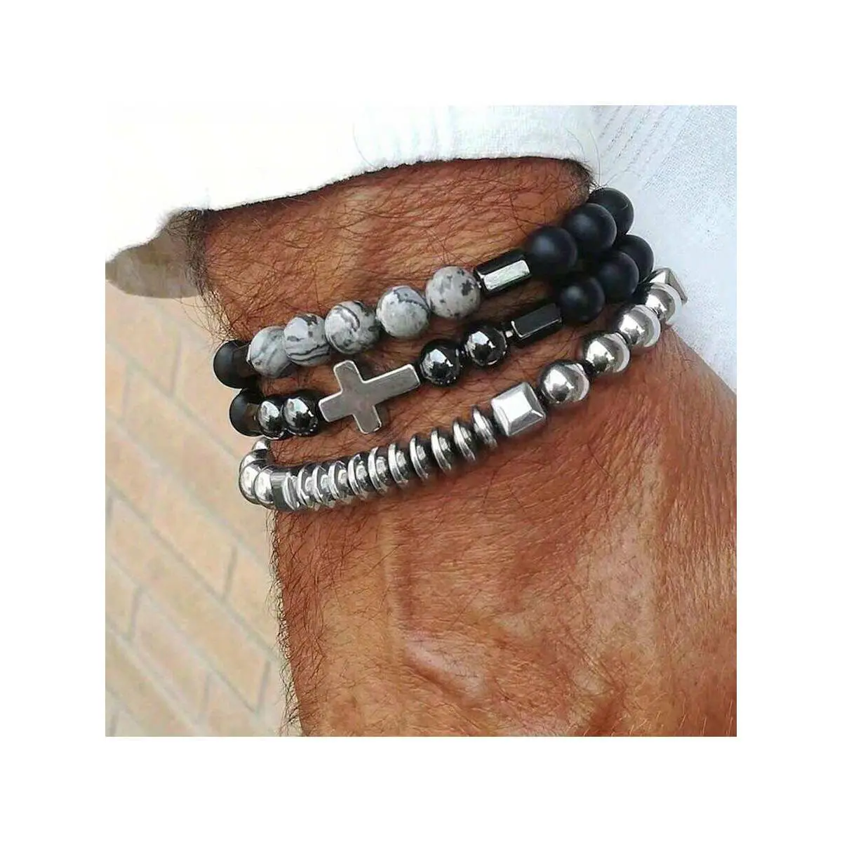 Bracelets 1pc Vintage Alloy Acrylic Bead Bracelet, Personalized Mens String Bracelet, Stylish Hip Hop Accessory Fashion Accessories 38353