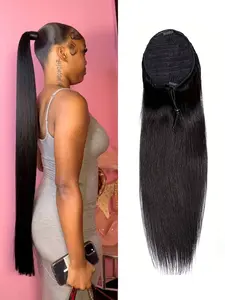 16-22 Inch Ponytail Hair Extensions, Drawstring Long Straight Human Hair, Natural Comb, Easy Wear, Fast, Comfortable, Natural Look