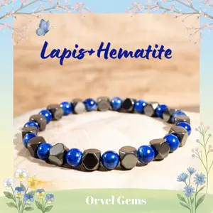 Unique Lapis Lazuli & Hematite Stretch Bracelet | Handcrafted Gemstone Jewelry for Women, Men, and Kids | Thoughtful Gift for Fashion Lovers Grounding