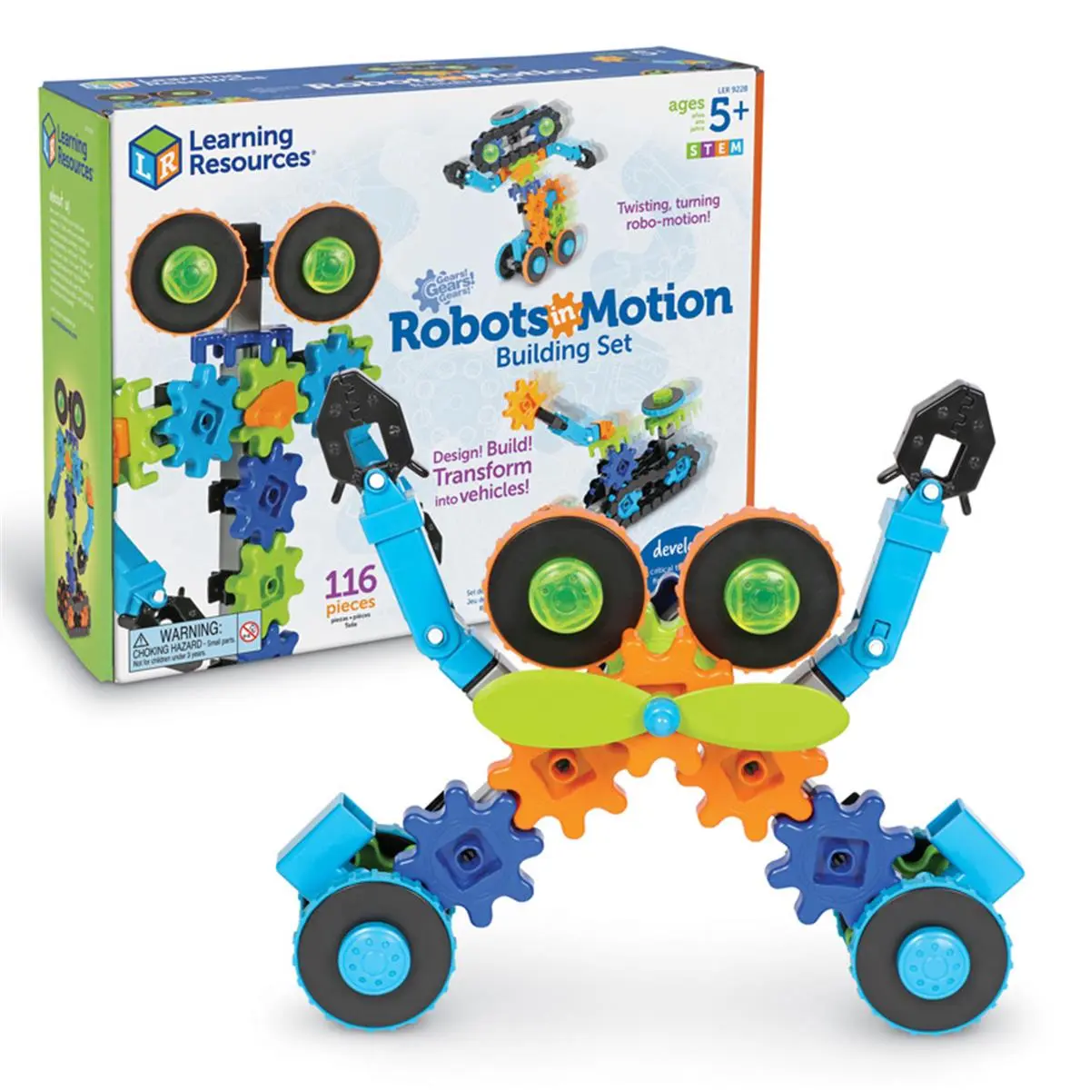 Learning Resources Gears Robots in Motion Building Kit Toy - Assorted Colors, Robo-Motion Features, STEM Fun Set, Boosts Early Engineering, Enhances Critical Thinking, Transportation-Themed, for Ages 5+