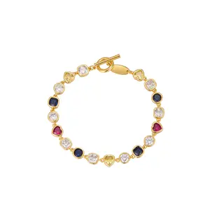 ZEGL 14K Gold Plated Colorful  Heart  Gemstone  Bracelet