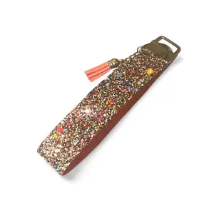 Multi-Color Glitter | Faux Leather Wristlet | Brown HTV Vinyl | Key Holder | Tassel