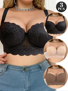 Plus Size Women's Underwire Push Up Underwear, Supportive Steel Ring Bra, Underwire Bras, Full Coverage, Comfortable and Sexy, Casual Everyday Wear, Valentine's Day Clothing
