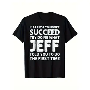 1pc Jeff Name Humor Graphic T-Shirt - Funny Quote Black Cotton Tee, 180g Heavyweight Unisex Crew Neck Short Sleeve, Loose Fit Casual Streetwear for Men & Women, Perfect Birthday & Festival Gift time  tee  shirt   double print  cadena   Vintage Metalcore