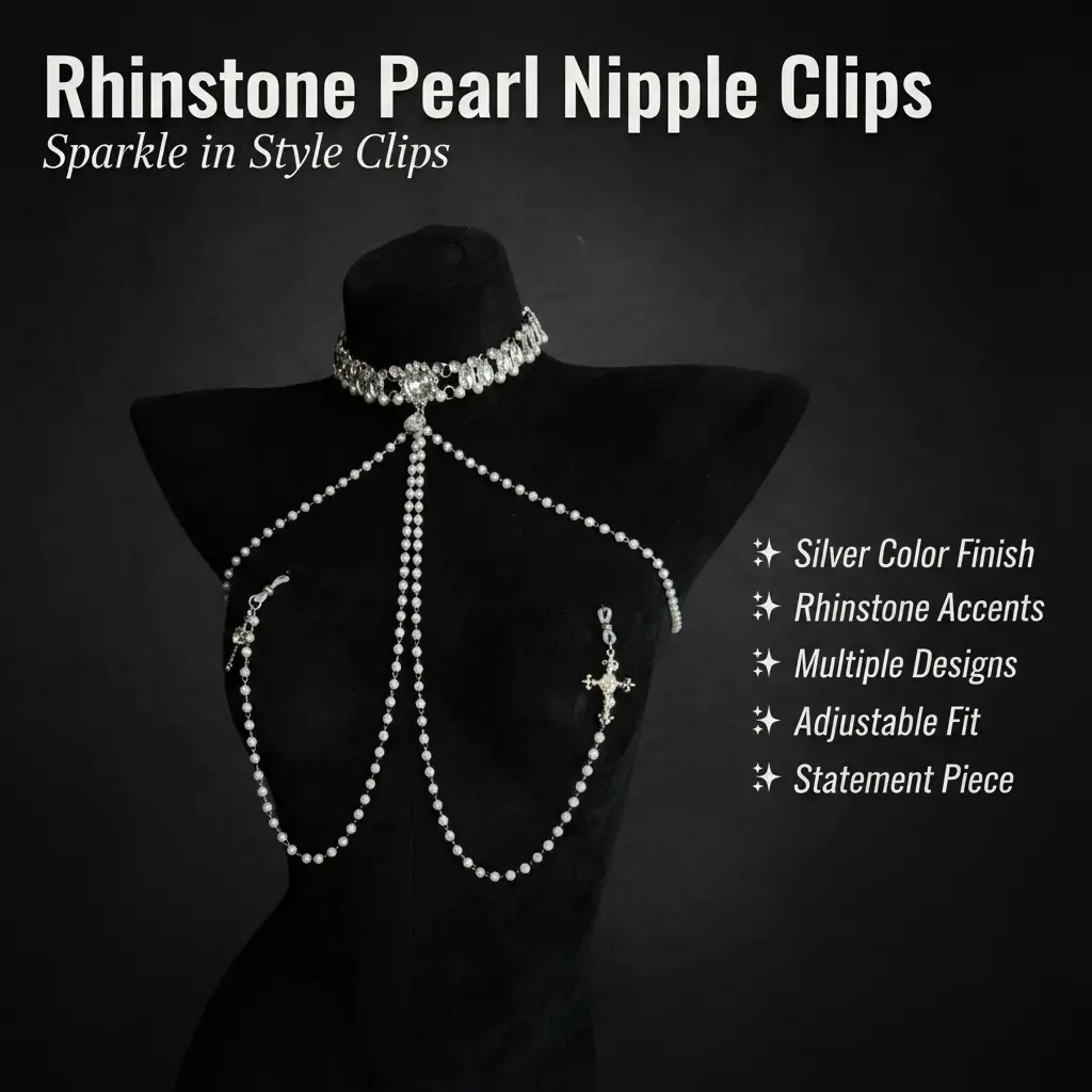 Layered Rhinestone Body Chain , Silver-Tone Statement Pieces Jewelry for Adults, Intimate Accessory with Beaded Choker, Chains, Adult Use