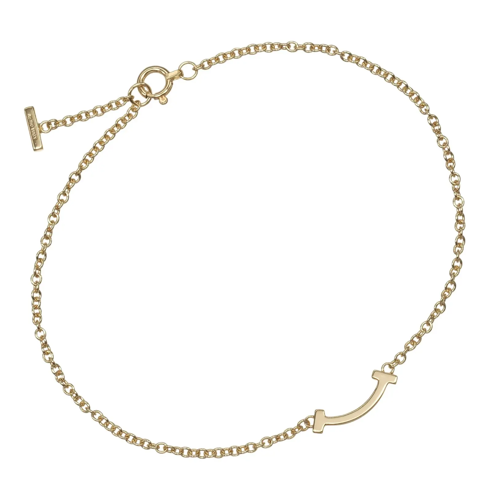 Pre-owned Tiffany & Co. 18K Yellow Gold (Au750) Small Leather Goods TIFFANY&Co. T Smile Mini Au750 Bracelet