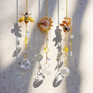 3-Piece Crystal Beehive Sun Catcher Set, Glass Prism Bees Decorations, Garden Window Hanging Gift, Solar Energy Enhancer