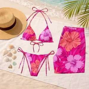 Tropical Hibiscus Matching Swim Set 2026 – Pink Bikini & Men’s Trunks, Floral Couple Swimwear, Summer Beach Outfit