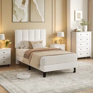 Flash sale home items Upholstered Platform Bed Frame with Adjustable Height Vertical Channel Tufted Headboard, Noise-Free Bedroom Furniture with Sturdy Wooden Slats, No Box Spring Needed, Easy Assembly, Twin/Full/Queen Sizes - White, Pink, Green