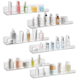 16, 12,  8,  Pack Clear Acrylic Shelves for Wall 15 Inch Storage Wall Shelf for Kids Room Bedroom Kitchen Living Room Bathroom Interior Home Decor Set Water Proof Installation