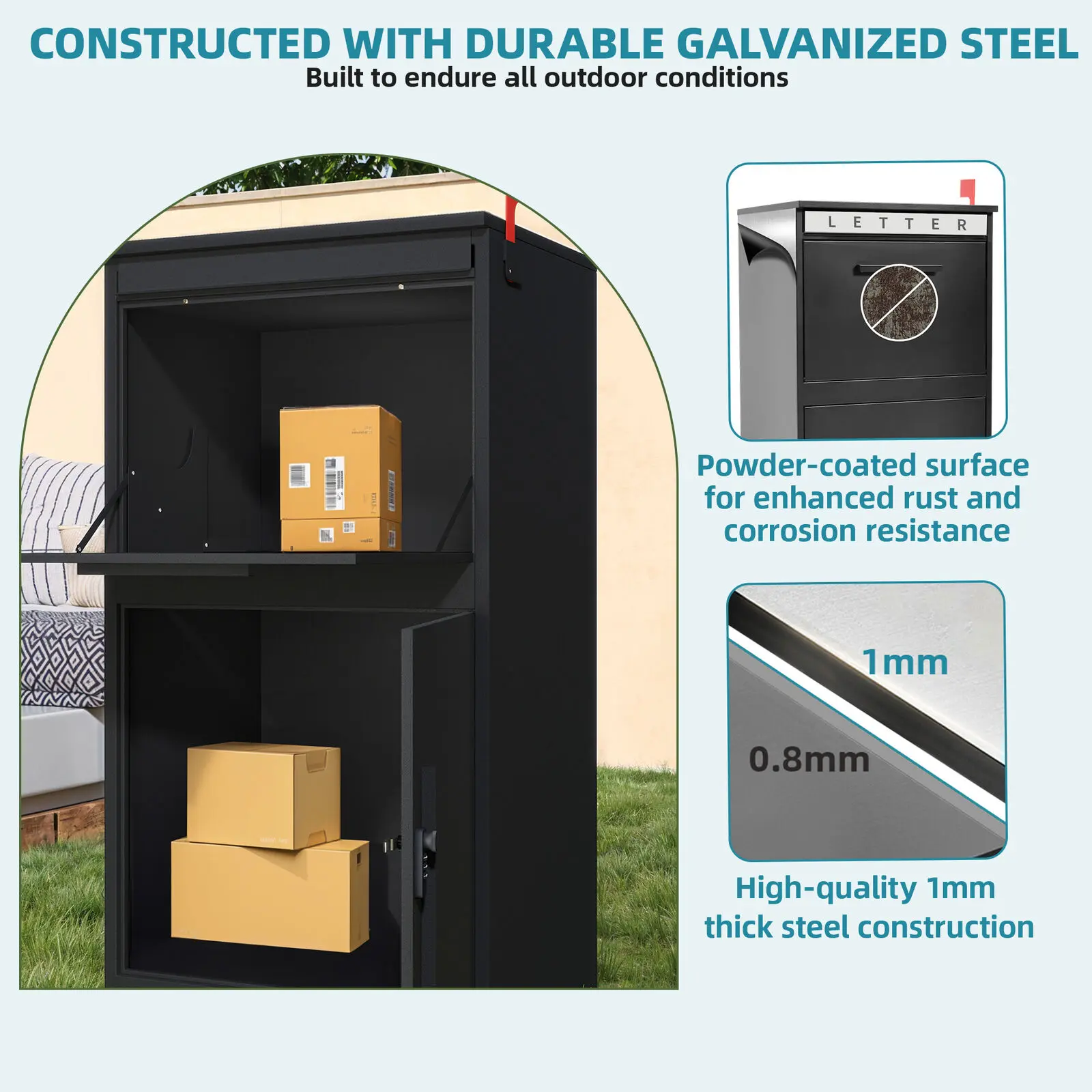 【fathersdaygift】 YITAHOME Package Delivery Boxes for Outside, 16.5x13.8x25.4/18.9x15x35.4 inch Large Parcel Drop Box with Coded Lock, Anti-Theft Lockable Waterproof Parcel Storage Box for House, Porch, Curbside, Black