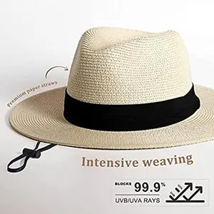 Womens Mens Wide Brim Straw Panama Hat Fedora Summer Beach Sun Hat UPF Straw Hat for Women