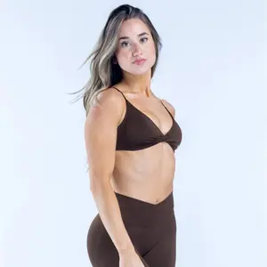 Dfynie Vison Twist Front V-Neck Sports Bra| Medium Support Workout Top Adjustable Sliding Straps Removable Pads Yoga Gym Active Wear
