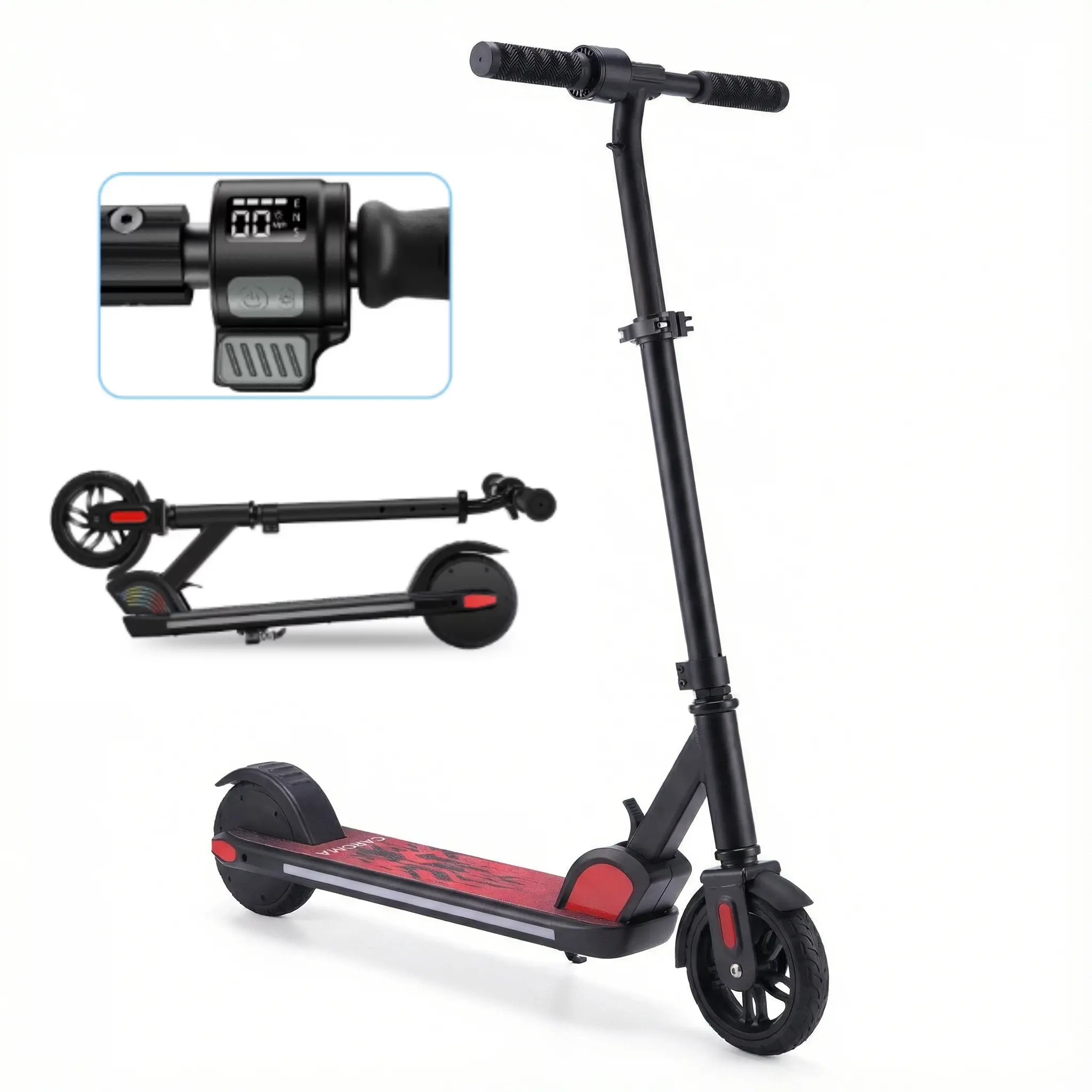 Caroma Electric Scooter for Kids Ages 6-12, 150W Motor Max Speed 10 MPH, 5 Miles Range, Colorful LED Lights, Foldable kids electric scooter Adjustable Height Handlebars