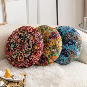 Linen Cotton Pillow Cushion, Bohemian Style Round Pumpkin Throw Pillow, High-End Bay Window Seat Cushion, Soft Breathable Skin-Friendly Wear-Resistant, Bedroom Living Room Bay Window Decoration Rest Outdoor Essential, Soft Touch Cushion