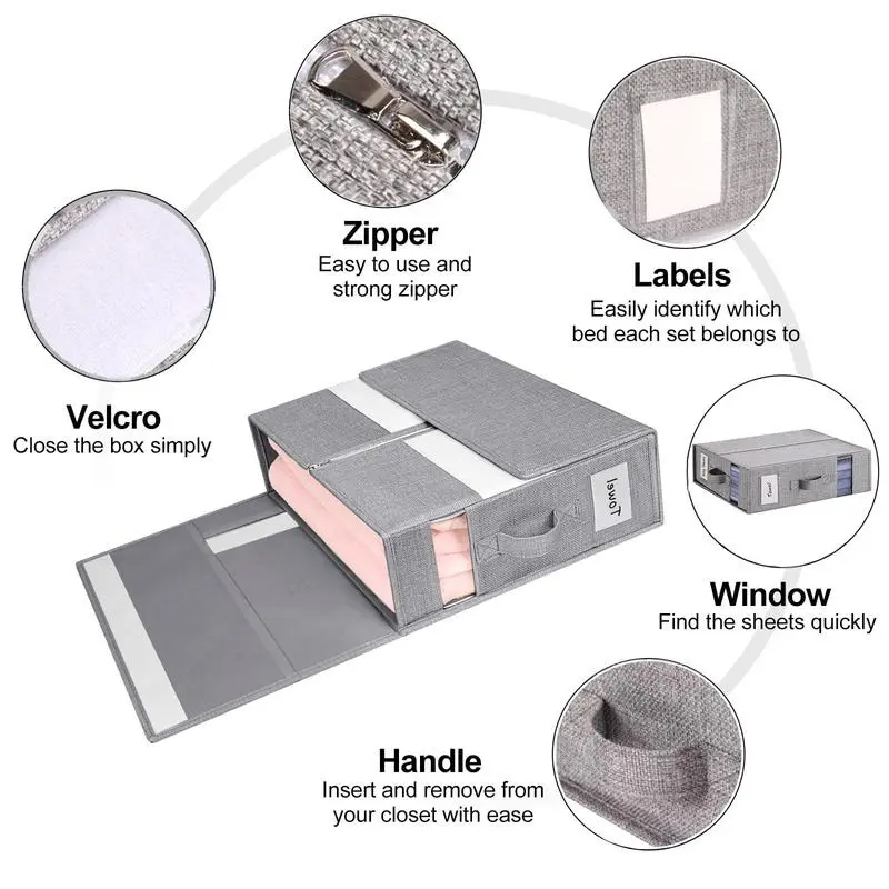 Non-Woven Fabric Bedding Storage Box, Foldable Zip-Up Organizer for Sheets, Blankets, Clothes and Home Closet Storage