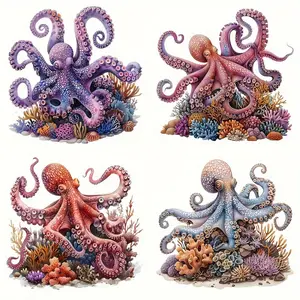 4 Pcs Octopus Heat Transfer Patches DIY Clothes Multi Functional Hot Melt Appliques for T Shirts Canvas Bags Pillows