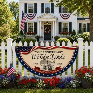 America 250th Anniversary Banner, Patriotic Semicircle Porch Decor, USA 1776 2026 Bunting Flag, Fourth of July Banner, Semicircle Fence Flag Christian Freedom Porch