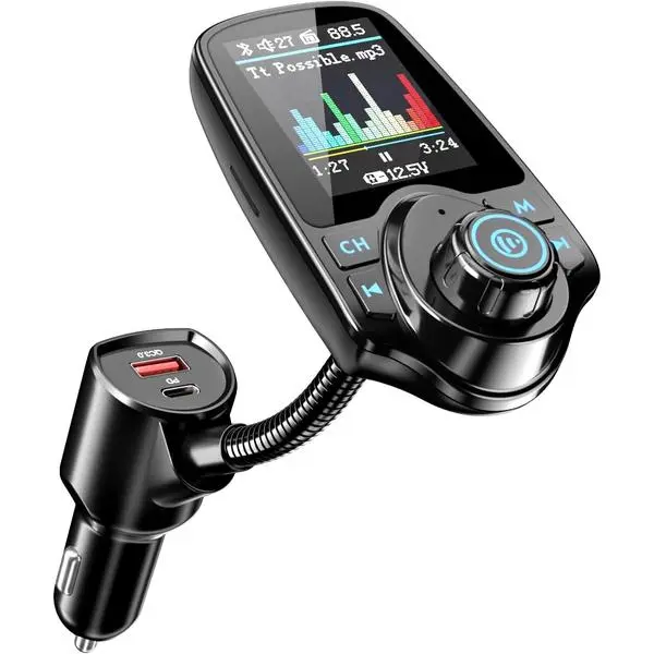 Nulaxy [2026 KM18 Upgraded Version] 1.8" Color Screen 48W Bluetooth 5.4 Car Adapter, Dual Fast Charging Ports [PD 30W & QC3.0 18W] Wireless Radio FM Transmitter, Hands-Free Call, 7 EQ Modes, Black