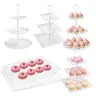 10Pcs/7Pcs White Plastic Dessert Table Stand Set 4Pcs 3-Tier Cupcake Display Stands 6Pcs Dessert Serving Trays or  2Pcs 3-Tier Plastic Cake Stands 1Pc Display Tower  4 packs of rectangle plastic serving tray Cake Display Tower for Party