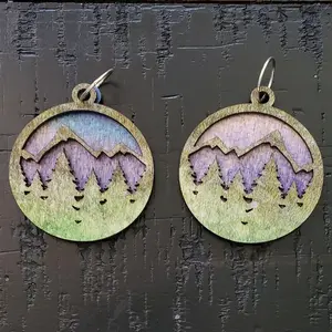 Reversible Wooden Earrings Wear Multiple Ways Wilderness Scene