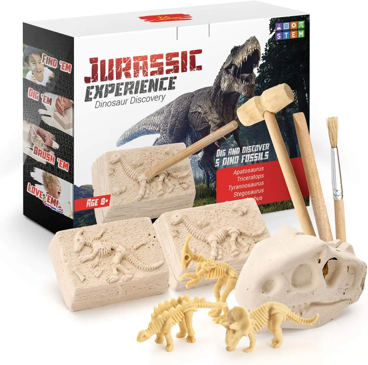 Jurassic Experience Dinosaur Discovery - Dinosaur Fossil Digging Game Kit w/ Triceratops & Tyrannosaurus Rex Skeleton Toys & Tools - Kids Dino Sandbox Activity Set