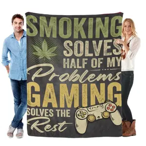 Funny Gaming & Smoking Throw Blanket – Weed Leaf Gamer Blanket with Retro Quote, Soft Cozy Fleece Blanket for Men, Gamers, Stoners, Bedroom & Couch Décor, Cool Gifts for Him