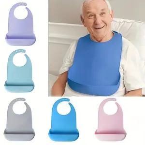 Large Adult Silicone Bib Reusable Adjustable Buckle Dementia Care Tool, 4 Colors Available, Ideal Gift for Thanksgiving Christmas