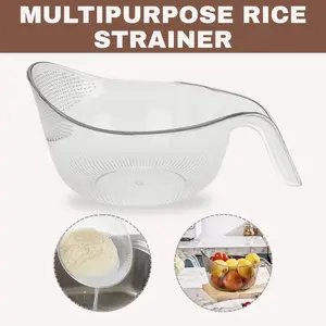 Aesthetic Multifunctional Rice Strainer with Handle Sturdy BPA-Free Transparent Plastic Kitchenware for Draining Vegetables Fruits Cheese Coffee Dispenser Set