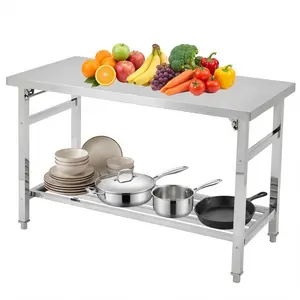 Stainless Steel Folding Prep Table, Heavy Duty Commercial Work Table with Adjustable Undershelf for Restaurant, Kitchen, Food Service, Space-Saving, No Installation Required