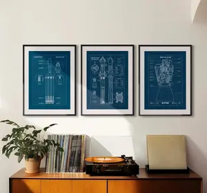 Spacex Set of 3, Blueprint, Starship, Falcon Heavy, Spacex Poster, Space Theme Poster, Raptor Engine, Spacex, Aerospace Gift, Astronomy Gift - NO FRAME