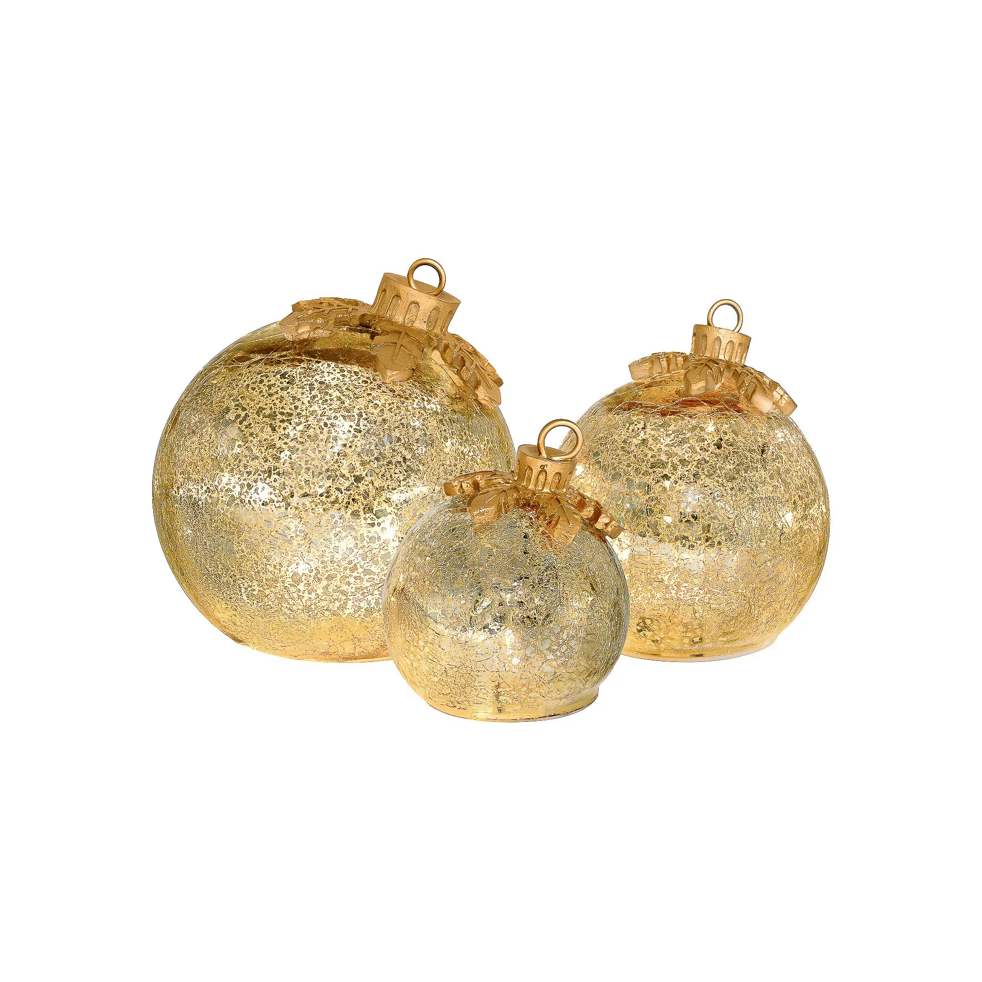 LumaBase Battery-Operated Glass Tabletop Christmas Decor Ornaments - Set of 3, Fairy Snowflake Globe Design, 6 Hours On and 18 Hours Off Function