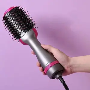 Hot Air Brush Multi-Function Hair Dryer Straightener Curler Comb One Step Professional Salon Hair Styler and Volumizer Ion Blow Ceramic Coated Barrel