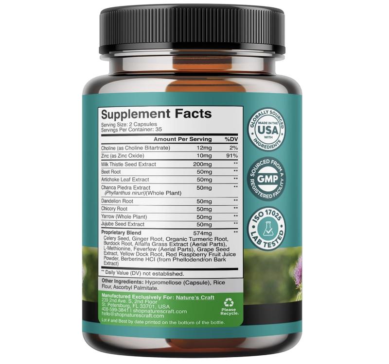 Herbal Liver Support Supplement with Milk Thistle Dandelion Root & Artichoke Extract for Liver Health - Silymarin Milk Thistle Liver 70Capsules