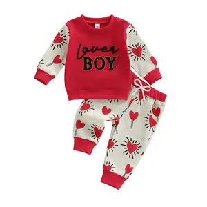 REDWOON Baby Boy Valentines Outfit Lover Boy Sweatshirt Shirt Sweater Red Heart Pants Toddler Valentines Clothes