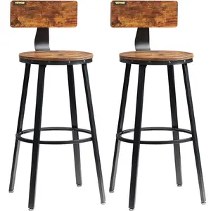 Father's Day Gift Spring new arrivals Rustic Bar Stools, 29" Tall Round Seat, Set of 2 Round Bar Chairs with Backrest Footrest Steel Frame Adjustable Feet, Wooden Industrial Kitchen Stool for Kitchen Dining Living Room, Rustic Brown