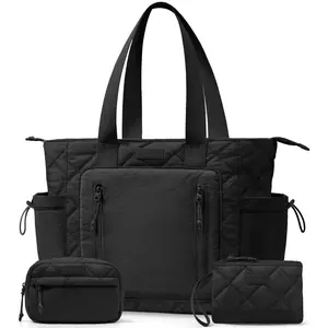 Bagstellar Puffer Tote Bag for Women, Lightweight Large Work Tote Laptop Bag, Travel Tote Bag with Zipper Gifts for Women Teacher Nurse Quilted Shoulder Bag for School Gym