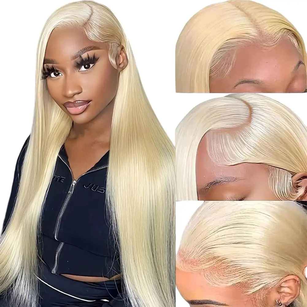 Yonova 13x6 Blonde Straight HD Lace Front Wig, 180% Density Brazilian Human Hair, Pre-Plucked Glueless Wig for Women, for High Ponytail, Glueless Wigs, Natural Straight