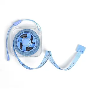 1 Pack Square Transparent Soft Tape Measure, Dual-Scale 79 Inch/ 200 CM, Mini Ruler with Lanyard and Push Button for Cloth Sewing, Fabric & Body Measurement, Blue