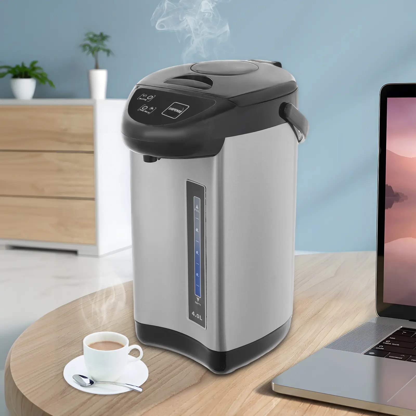 CNCEST 4L Stainless Steel Water Boiler - 3-Way Electric-Manual Dispenser, 750W, 20-Min Boil, Auto Keep-Warm, Thermostatic, Stainless Kettle, Home Kitchen Water Heater Appliance