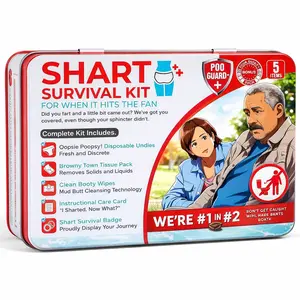 Funny Shart Survival Kit ，Ultimate Poop Prank Gag Gift Set Contains Wet Wipes, Disposable Underwear, Tissues and Hilarious Badge. Novelty Fart Potty Pack Great for Friends or Family