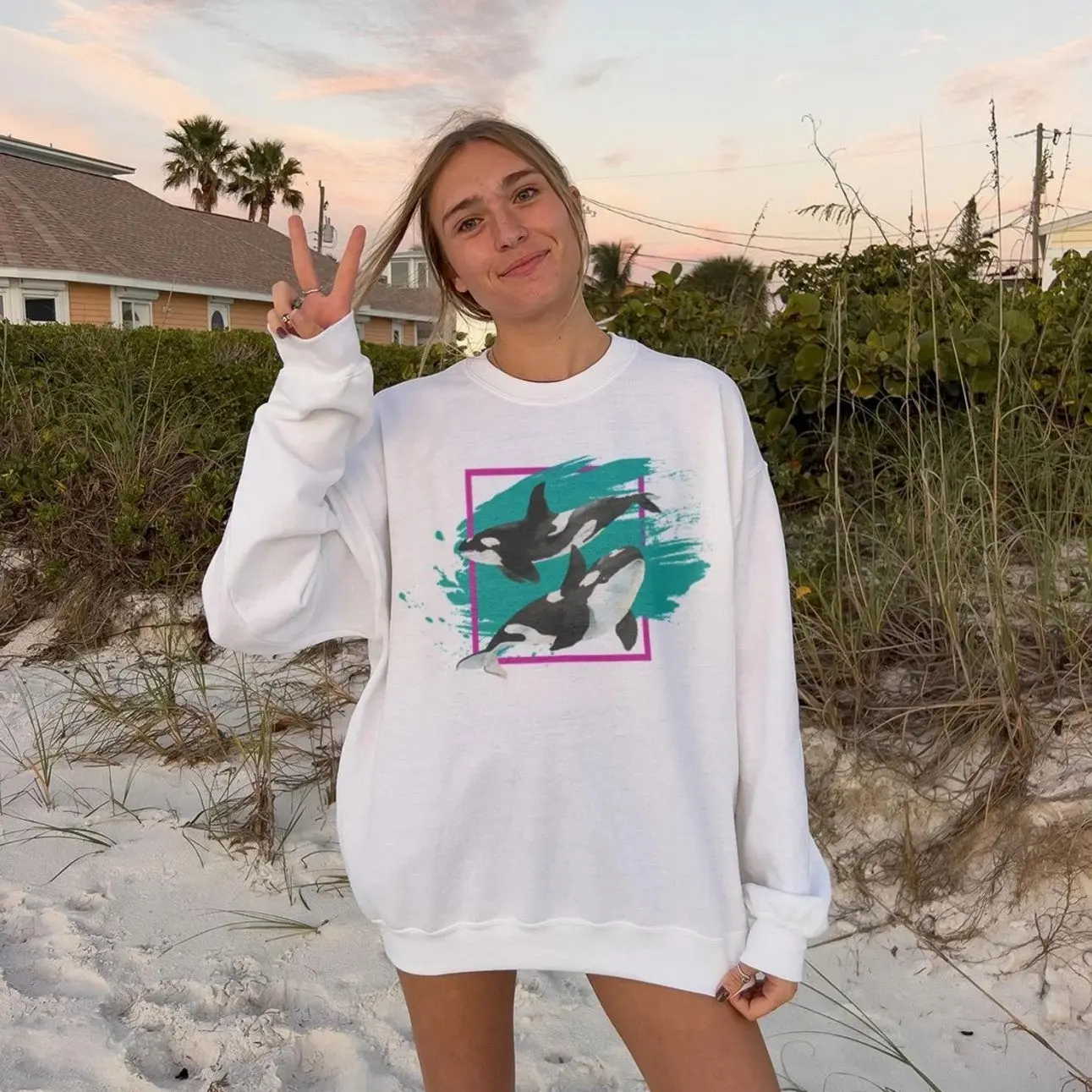 90s Orca Whale Sweatshirt Retro Environmental Graphic Crew Neck Sweatshirt Ocean Conservation Indie Crewneck Vintage Y2K Environment Sweater MLF