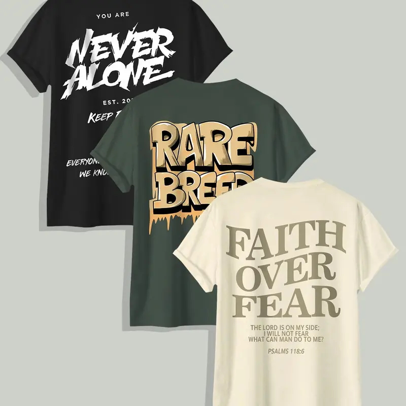 Men's Classic Letter Print Round Neck Tee, Regular Fit Crew Neck Short Sleeve T-Shirt for Men, Casual Comfy Breathable Knitted Top for Summer, Menswear