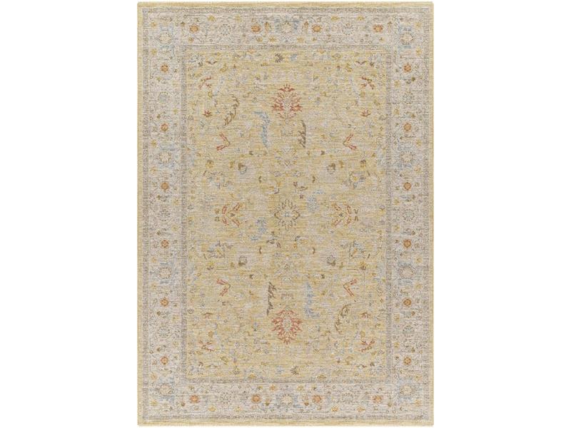 Livabliss AVT2374-710RD Large Round Area Rug, 7'10" x 7'10" Machine-Woven Traditional Motif, Fringe Detail, Light Olive Soft Polyester Indoor Home Decor Rugs for High Foot Traffic