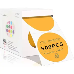 3 Inch Round Thermal Stickers, Self-Adhesive Circle Direct Thermal Labels, 500 Per Roll Sticker Labels for DIY Design, QR Code, Name Tag, Orange
