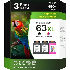 63XL Ink Cartridges Black and Color 3-Pack Replacement for  Ink 63 for  63XL Ink Cartridges Combo Pack Work for  Officejet 4650 3830 5255 Envy 4520 Deskjet 3630 1112 | L0R46AN (2 Black, 1 Color)