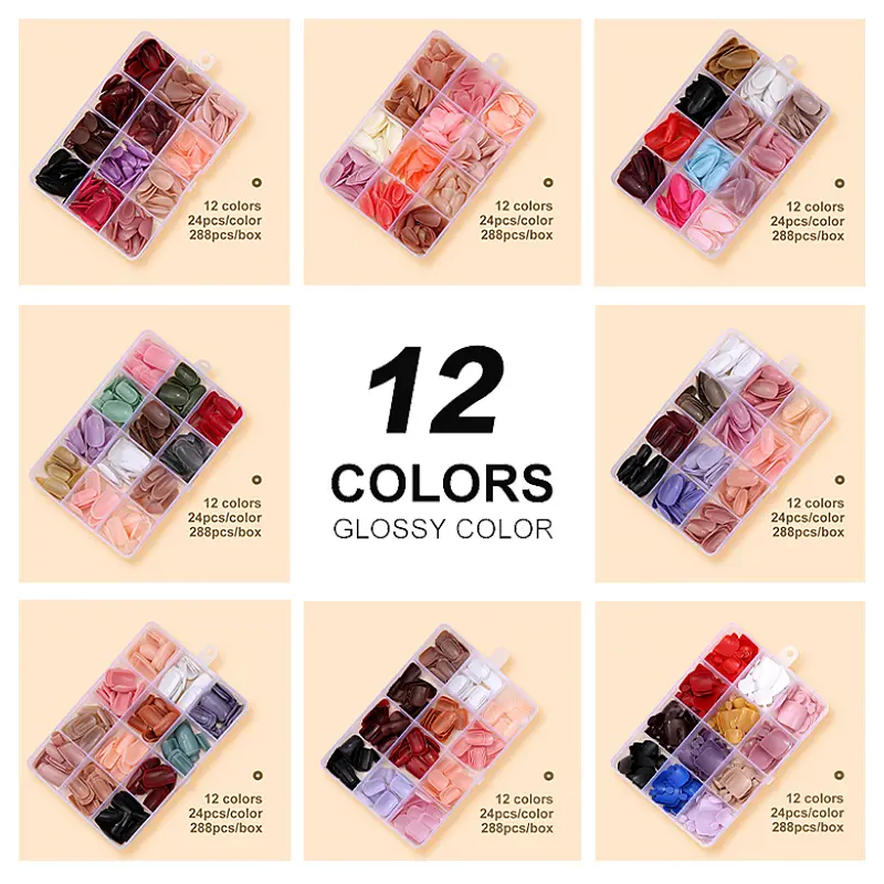 Press On Nail Tips, 360-Piece Full Cover Kit with 12 Glossy Colors, Short Almond Shape for Casual Looks and DIY Gel Nails at Home - A001, Bold Shades, 12 Curated Glossy Colors, Nail Tip Set