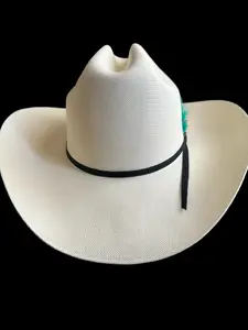 White Western Cowboy Hat – Classic Rodeo Style Hat with a Colorful Feather| Sombrero Vaquero