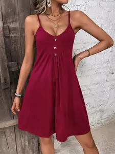 Sexy Knitted Halter V-Neck Waist Cinching Slimming Dress, Women's Fashionable Summer, Perfect for Parties and Casual Wear