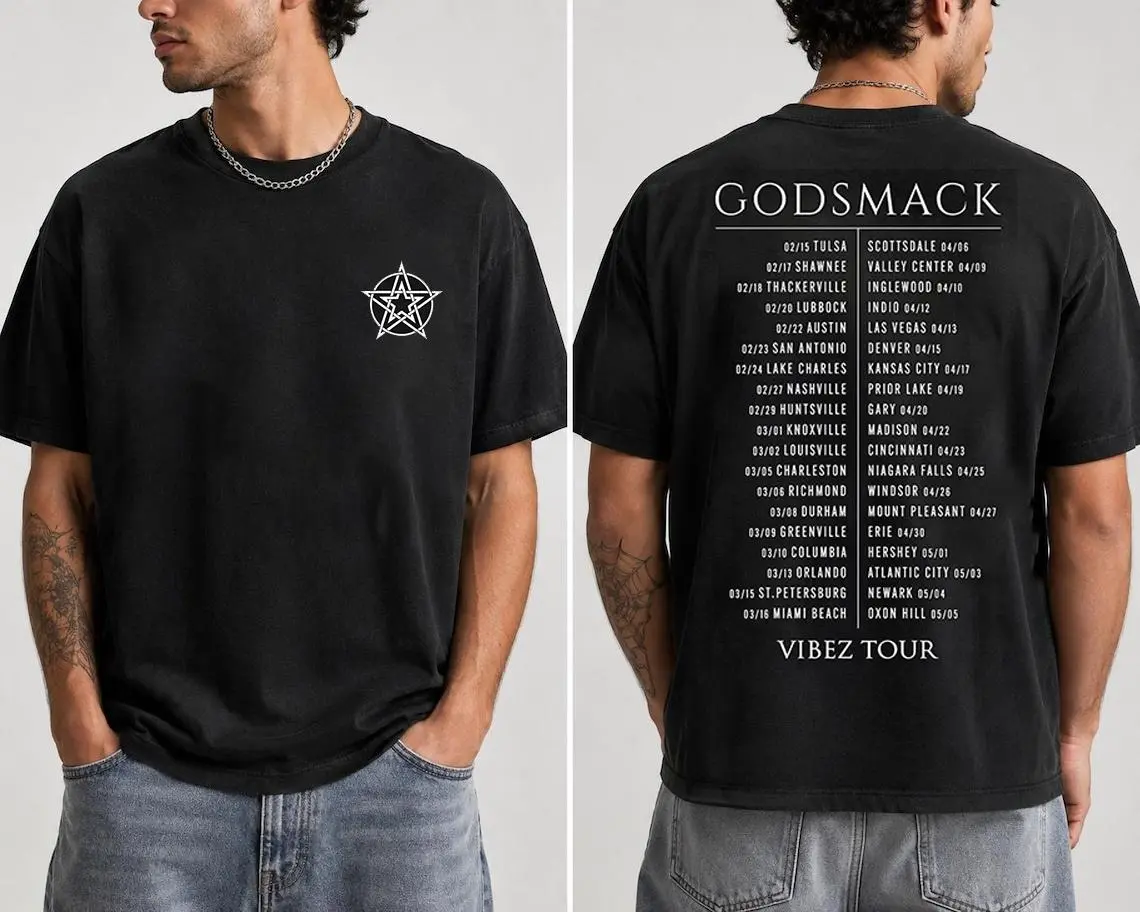 Godsmack Vibez Tour 2026 Live Graphic T-Shirt, Vintage Metal Rock Tee, Concert Fan Shirt T081036